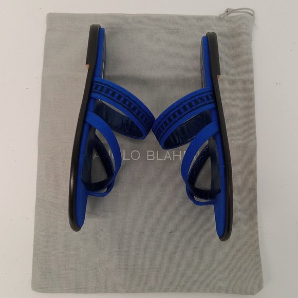 Manolo Blahnik Susade Women's Cotton Blue Sandals EU36/US6 - Picture 4 of 11